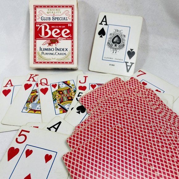 1 Deck Bee Casino Jumbo Index Standard Poker Playing Cards Red No 77 Cambric - Picture 1 of 14